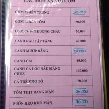 Thực đơn- Nhà Hàng Duyên Quê - Câu Cá Thư Giãn