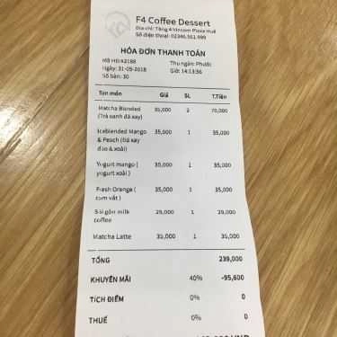 Tổng hợp- F4 Coffee & Dessert - Vincom Plaza