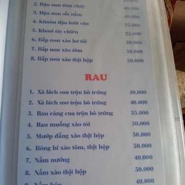 Thực đơn- Nhà Hàng Hải Sản Biển Ngọc
