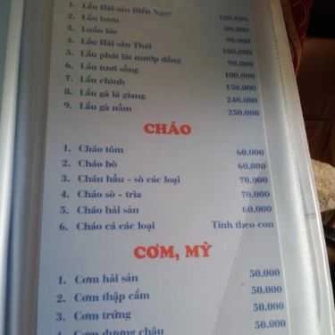 Thực đơn- Nhà Hàng Hải Sản Biển Ngọc