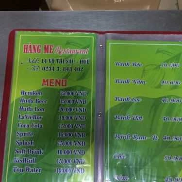Thực đơn- Nhà Hàng Hàng Me Mẹ - Đặc Sản Bánh Bèo - Nậm & Lọc