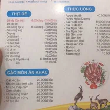 Thực đơn- Quán Nhậu Hoàng Đan - Các Món Dê