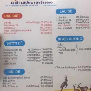 Thực đơn- Quán Nhậu Hoàng Đan - Các Món Dê