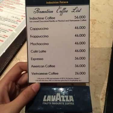 Thực đơn- Cafe Kem Indochine - Hùng Vương