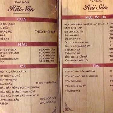 Thực đơn- Nhà Hàng Làng Chuồn Hội Quán