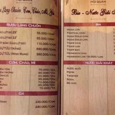 Thực đơn- Nhà Hàng Làng Chuồn Hội Quán