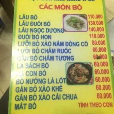 Thực đơn- Nhà Hàng Lẩu Bò A Cứ 1