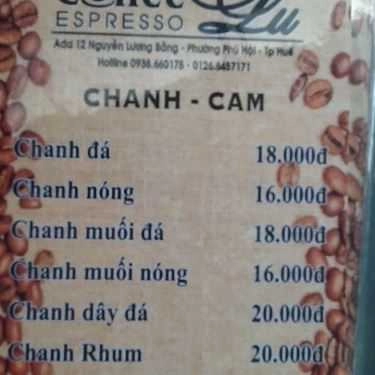Thực đơn- Lu Cafe