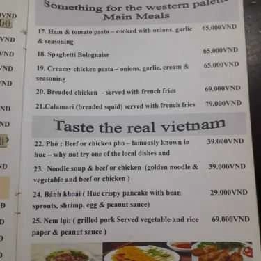 Thực đơn- Nhà Hàng Mr. Bean Bar & Restaurant
