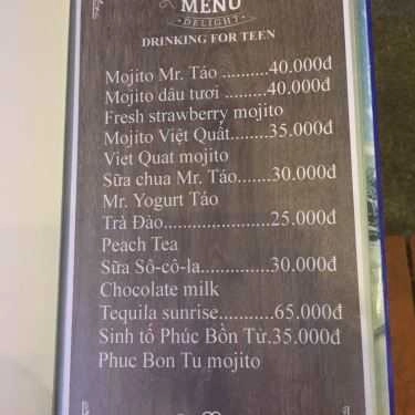 Thực đơn- Nhà Hàng Mr. Táo Bar & Restaurant