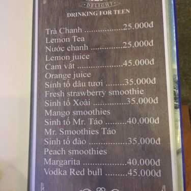 Thực đơn- Nhà Hàng Mr. Táo Bar & Restaurant