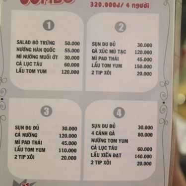 Thực đơn- Nhà Hàng BBQ Thái Lan - Hàn Quốc
