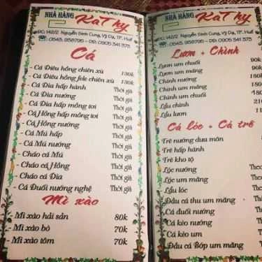 Thực đơn- Nhà Hàng Ca Dao - Nguyễn Sinh Cung
