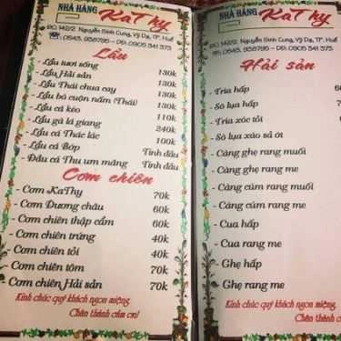 Thực đơn- Nhà Hàng Ca Dao - Nguyễn Sinh Cung