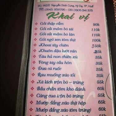 Thực đơn- Nhà Hàng Ca Dao - Nguyễn Sinh Cung