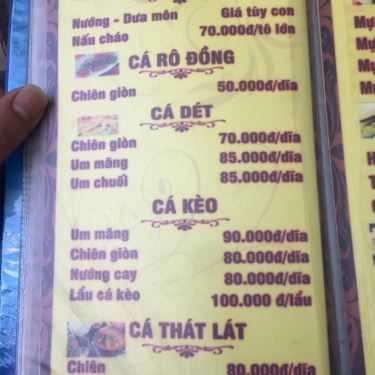 Thực đơn- Nhà Hàng Câu Cá Thư Giãn Không Gian Xanh