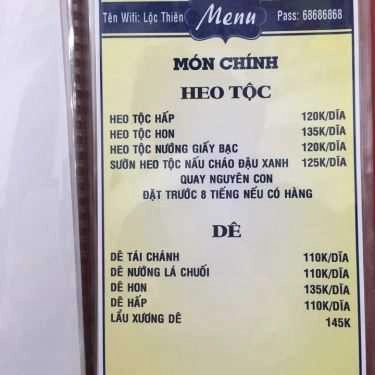 Thực đơn- Nhà Hàng Lộc Thiên