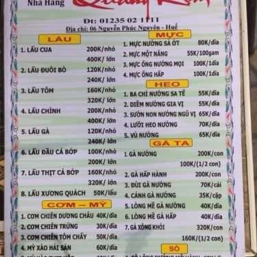 Thực đơn- Nhà Hàng Quang Rọm Restaurant - Lẩu & Nướng