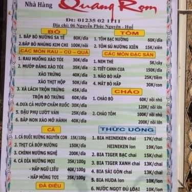 Thực đơn- Nhà Hàng Quang Rọm Restaurant - Lẩu & Nướng