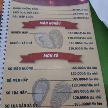 Thực đơn- Nhà Hàng Sao Biển Bé Đen - Hải Sản Tươi Sống