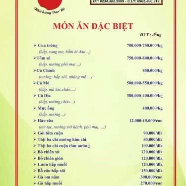 Thực đơn- Nhà Hàng Táo Đỏ - Ẩm Thực 3 Miền