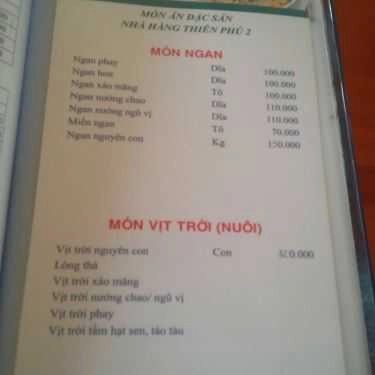 Thực đơn- Thiên Phú - Nhà Hàng Tiệc Cưới