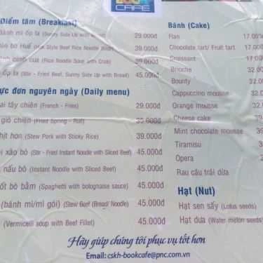 Thực đơn- Cafe Sách Phương Nam
