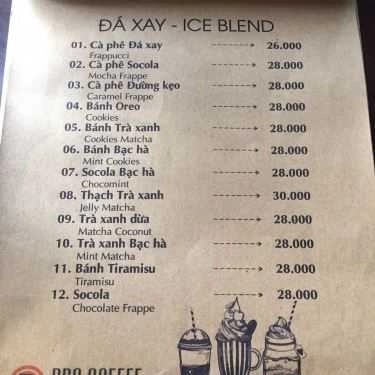 Thực đơn- Pro Cafe