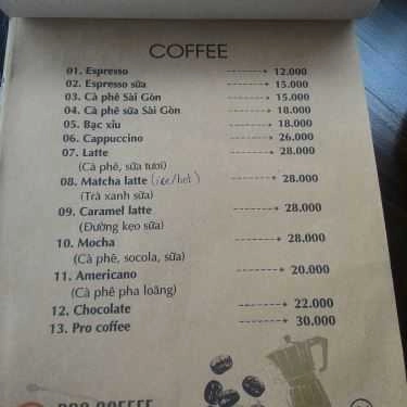 Thực đơn- Pro Cafe