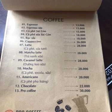 Thực đơn- Pro Cafe