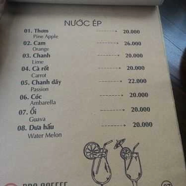 Thực đơn- Pro Cafe
