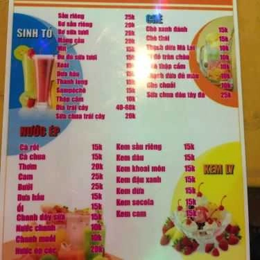 Thực đơn- Cafe Sinh Tố A. Bi
