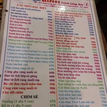 Thực đơn- Quán Nhậu Bình