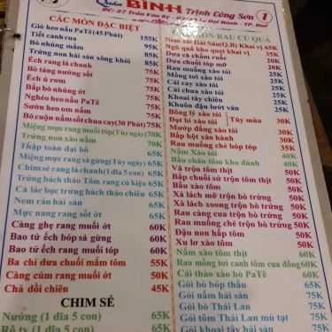 Thực đơn- Quán Nhậu Bình