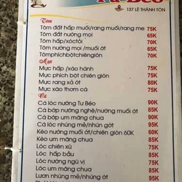 Thực đơn- Quán Nhậu Tư Béo