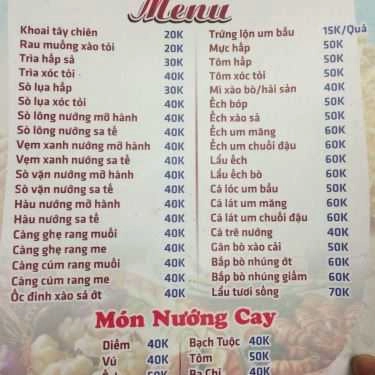 Thực đơn- Quán Nhậu Sò Biển - Hải Sản Bình Dân