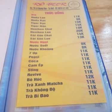 Thực đơn- Nhà Hàng Rô Beer - Lẩu Tiến Vua & Hải Sản Tươi Sống