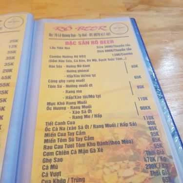 Thực đơn- Nhà Hàng Rô Beer - Lẩu Tiến Vua & Hải Sản Tươi Sống
