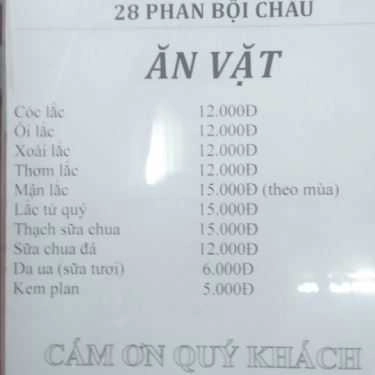 Thực đơn- Cafe Sinh Tố - Phan Bội Châu