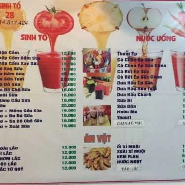 Thực đơn- Cafe Sinh Tố - Phan Bội Châu