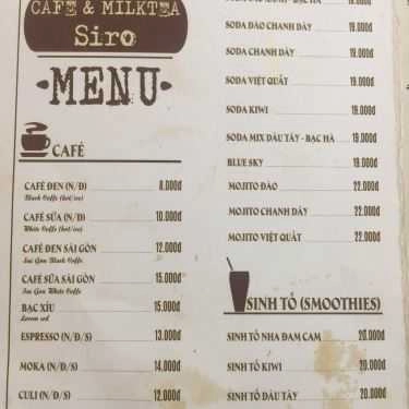 Thực đơn- Siro Cafe & Milk Tea