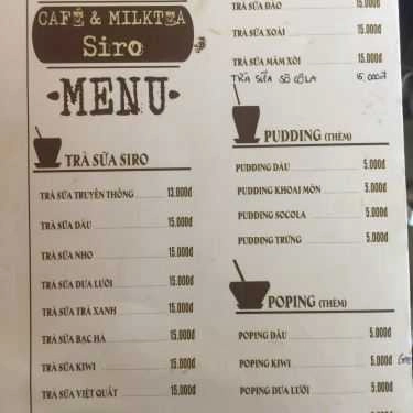 Thực đơn- Siro Cafe & Milk Tea