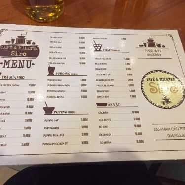 Thực đơn- Siro Cafe & Milk Tea