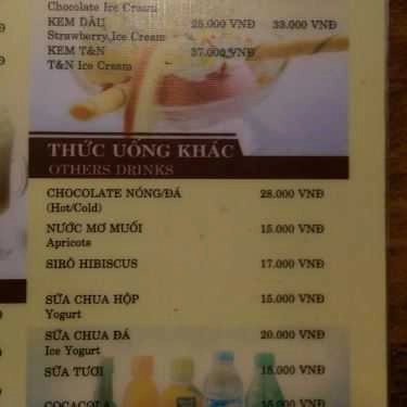 Thực đơn- T & N Coffee