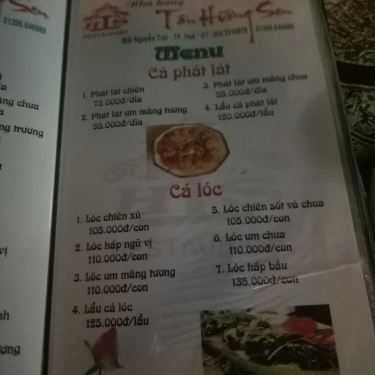 Thực đơn- Nhà Hàng Tân Hương Sen