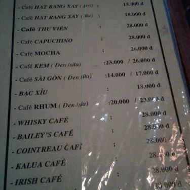 Thực đơn- Thư Viên Cafe