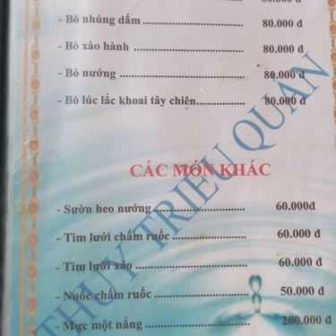 Thực đơn- Nhà Hàng Thủy Triều Quán - Hải Sản Tươi Sống