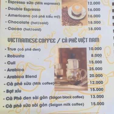 Thực đơn- True Coffee