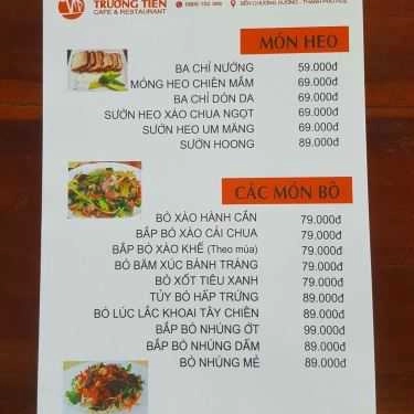 Thực đơn- Nhà Hàng Trường Tiền Cafe & Restaurant