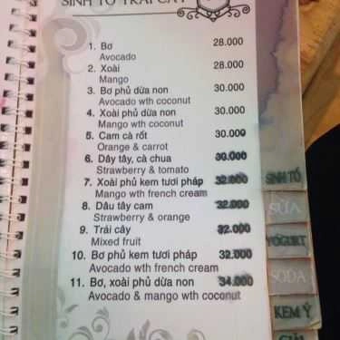 Thực đơn- V8 Cafe
